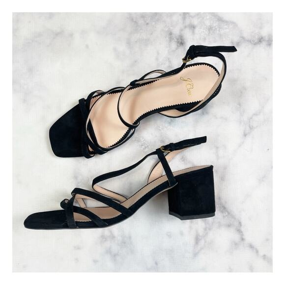 J. Crew Odette Black Strappy Block Heel Suede Sandals - Picture 2 of 11